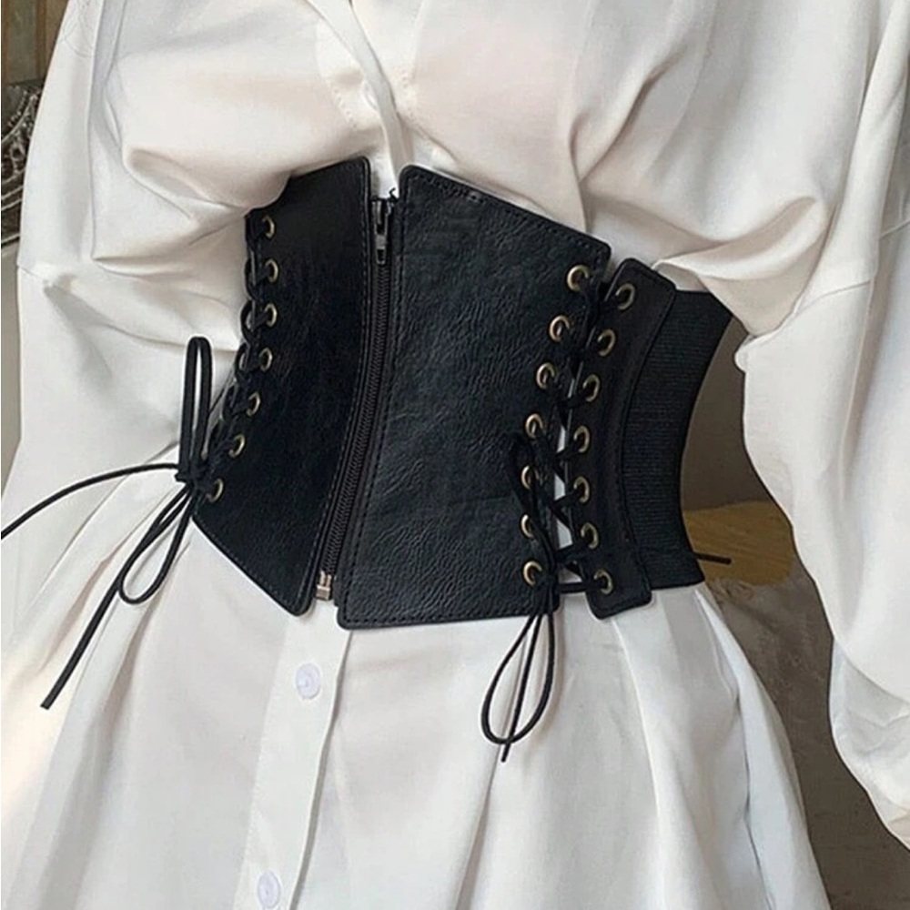 494. Corset Lace Up Belt w/ Elastic Waist - Picture 3 of 4